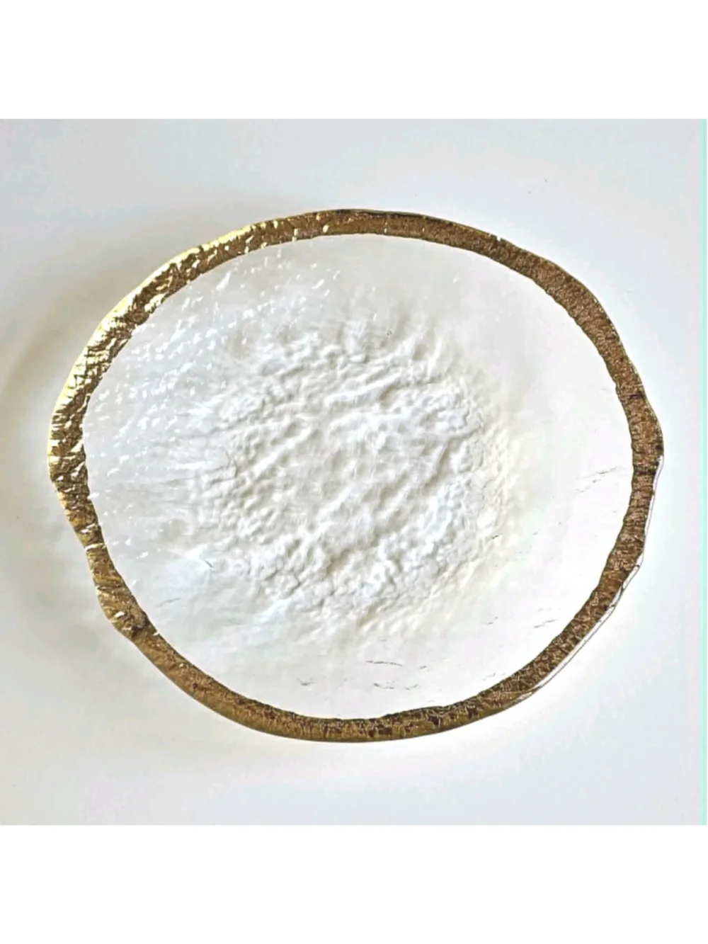 Vintage IVV Glacier Italy 10” Dinner Plate Textured Art Glass 10K Gold Trim MCM